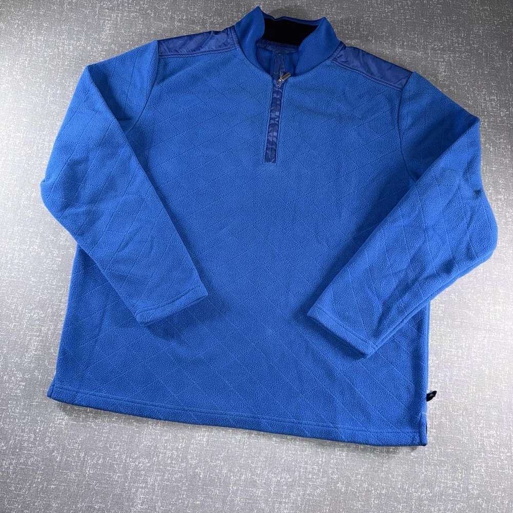 Tommy Bahama Sweater Mens Large Blue Fleece‎ 1/4 Zip Mock Neck Pullover Diamond